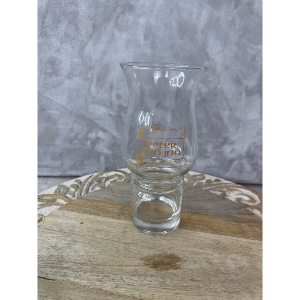 Vintage 1984 Peter Pan Inn Urbana Maryland Restaurant Souvenir Glass Gold Logo